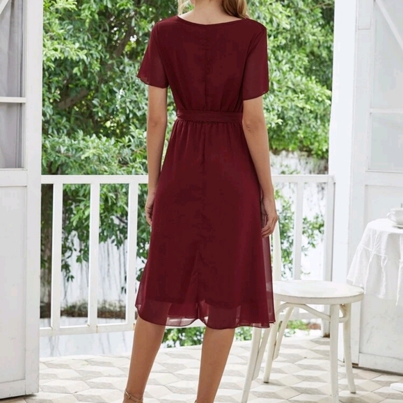 Red Chiffon A-Line Dress - Picture 3 of 5